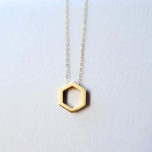 Gold Floating Hexagon Necklace